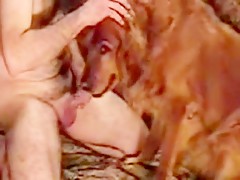 Closeup dog cum and handjob